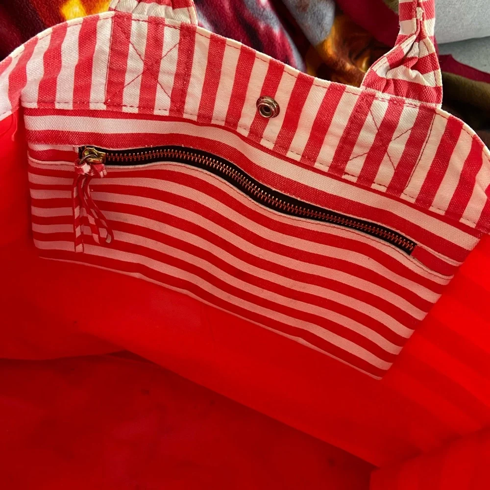Chico's Florida State University Handcrafted Red and White Striped Tote